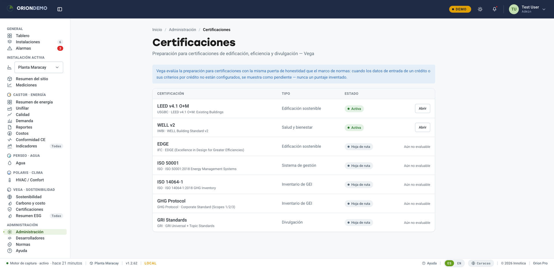 Inventario GEI Alcance 1 + 2 con reporte dual y costo del carbono.