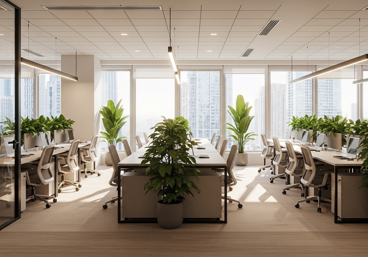 Espacio de oficina abierta moderna con luz natural