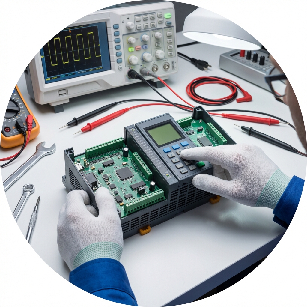 Técnico programando solución modular